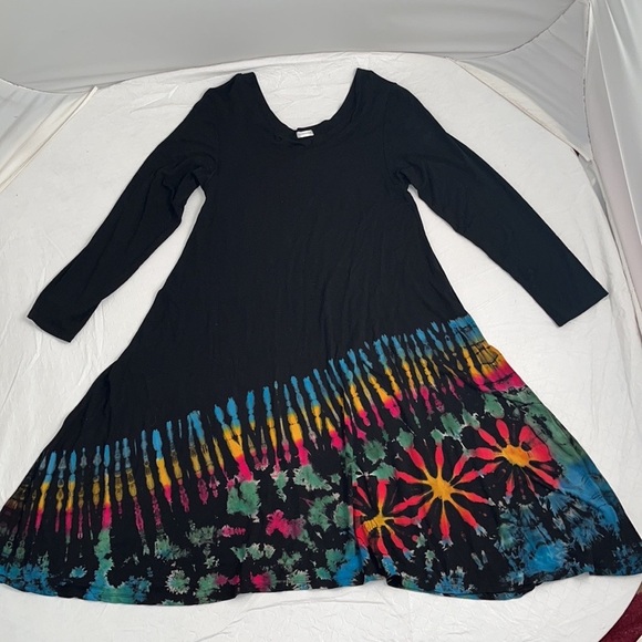 Boho half tie-dye tunic in black with rainbow tie dye S/M - Picture 5 of 12